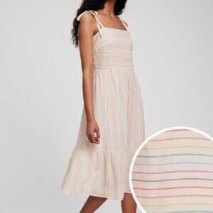 Gap Plus Size XXL Rainbow Striped Gauze Tie Strap Midi Sun Dress